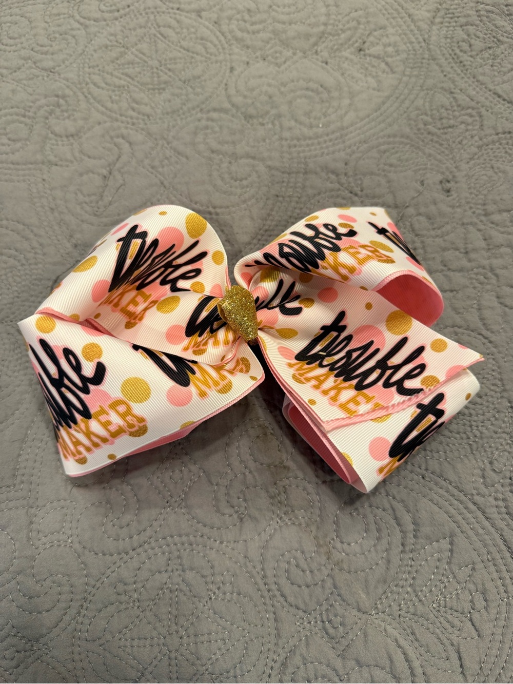 Pink and Gold Polka Dot Kids Hair Bow
